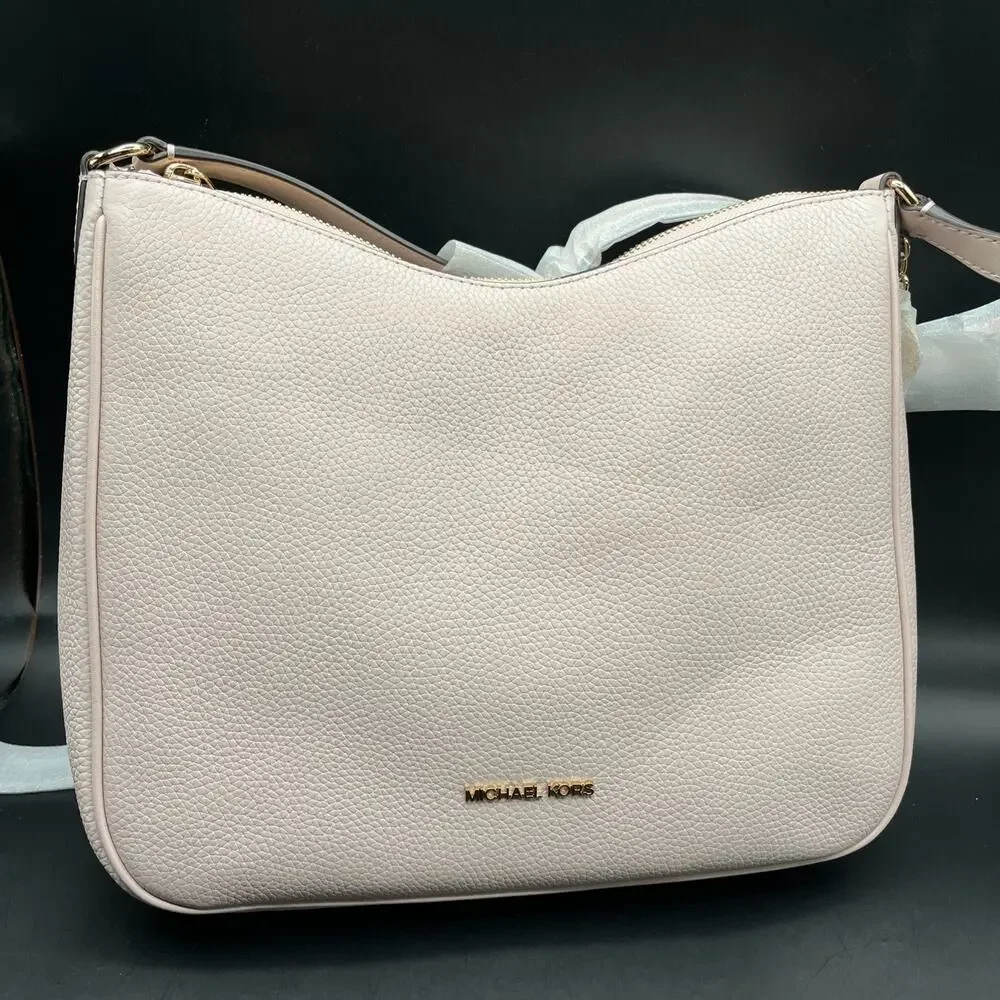 Michael Kors Nayla Medium Satchel Pebble Leather Crossbody Bag Pink Blossom/gold - Picture 1 of 9